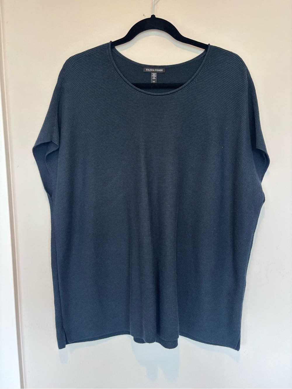 Eileen Fisher Slate Blue Ribbed Short Sleeve Knit Top